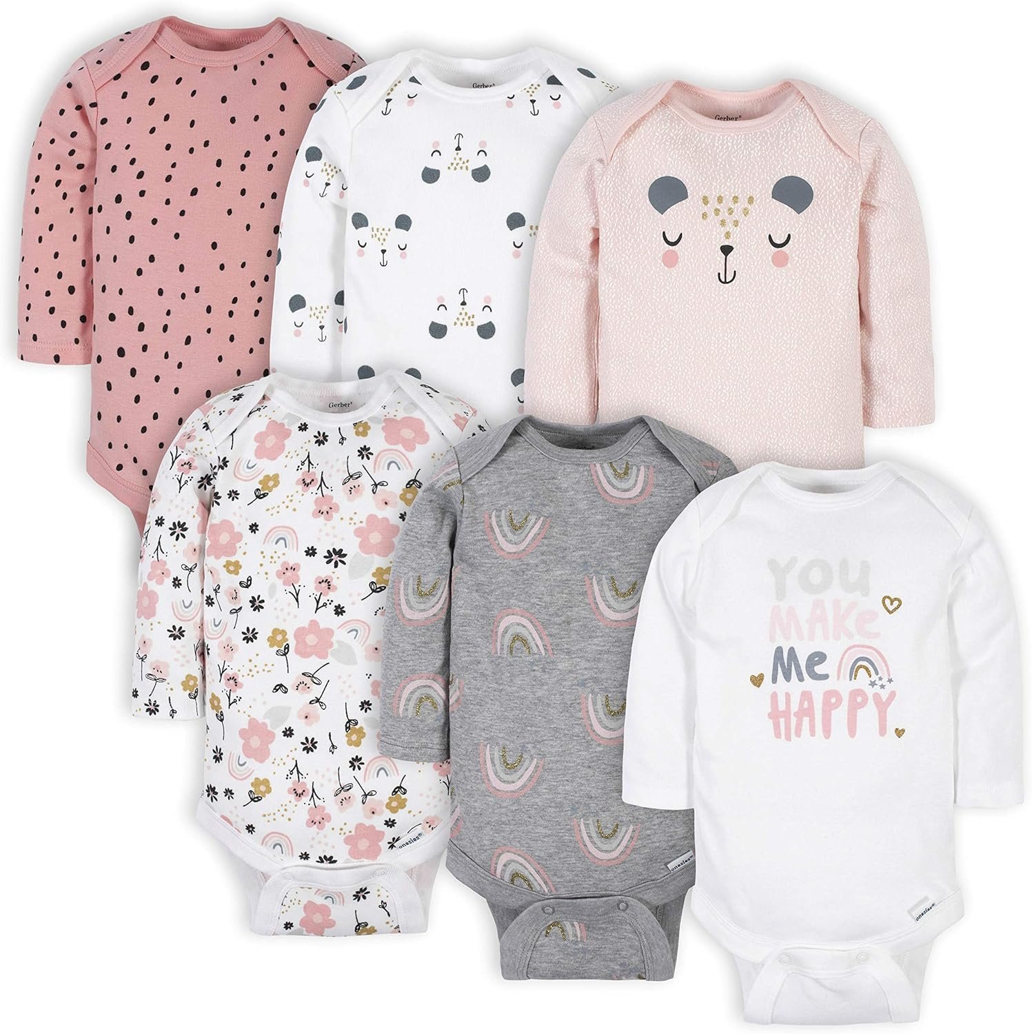 Gerber Baby Girls’ 6-pack Long-sleeve Onesies Bodysuits