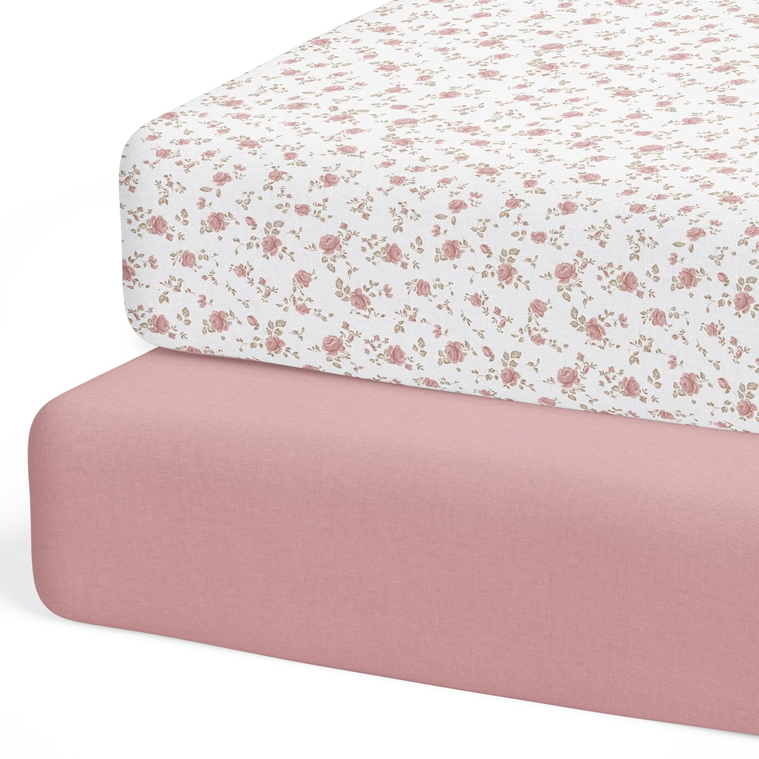 Crib Sheets Neutral – Fitted Baby Crib Sheets Bed for Girl Boy – 2 Pack Standard & Toddler Mattress (Juliette) – Buttery Soft Organic Cotton Blend