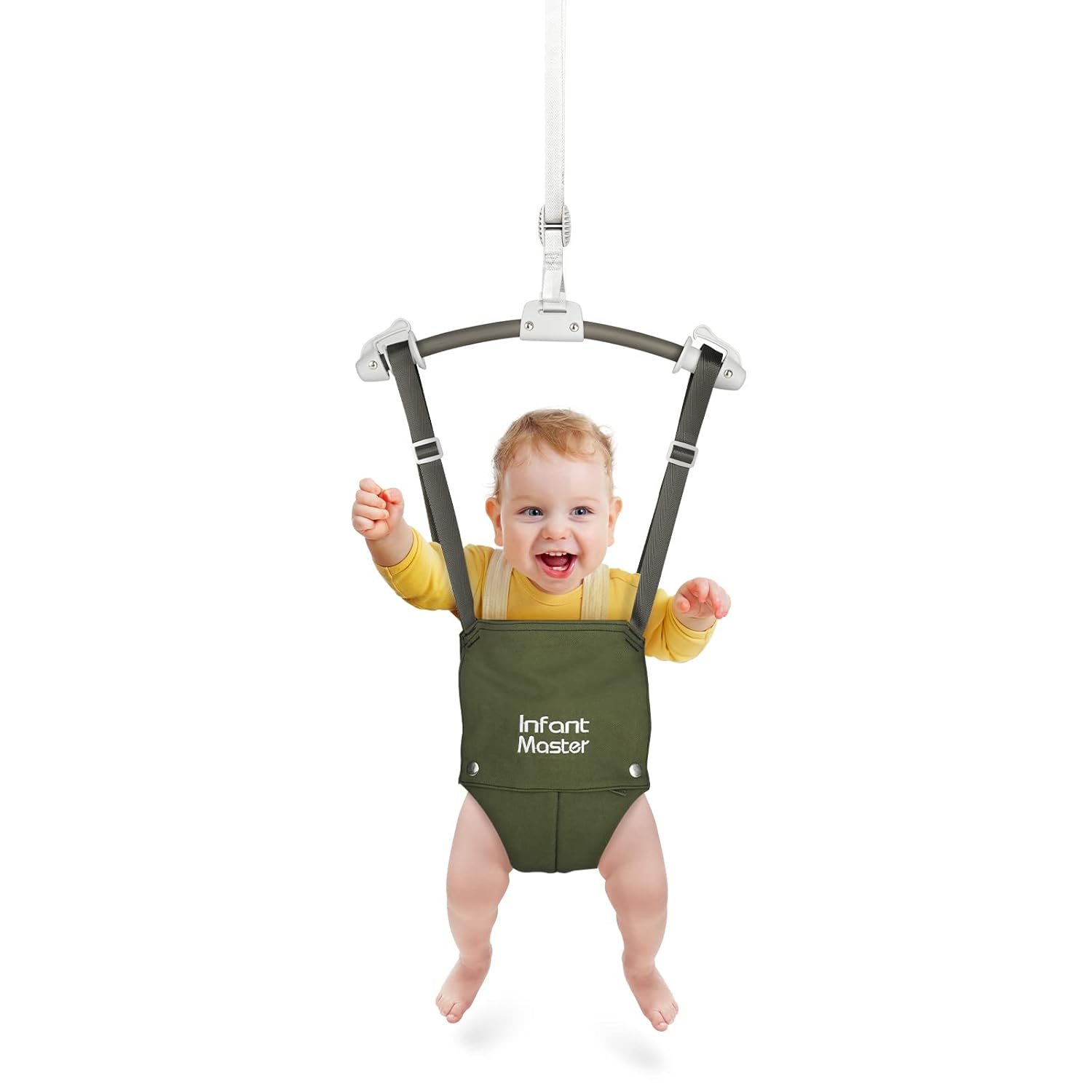 Master Baby Doorway Jumper – Sturdy with Adjustable Strap, Soft Johnny Bouncer Seat, Ideal Gift for Infant, Free Installation, Green
