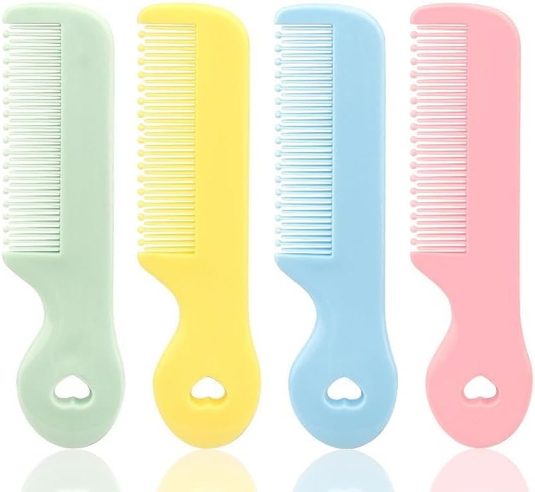 1 Pack of 4 Round Colorful Tip Bristles Baby Cute Comb Baby Grooming for Sensitive Scalp Skin, for Nursery Newborn Infant Girl Boy Kids Comb Baby，Baby Grooming and Health Kits