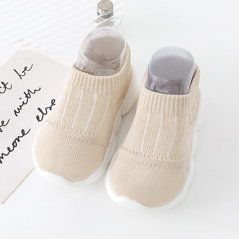 Baby Walking Shoes 1-3 Years Soft Sole Non-Slip Floor Shoes, Easy Slip-On Prewalker Sneakers for Spring Autumn (Khaki)