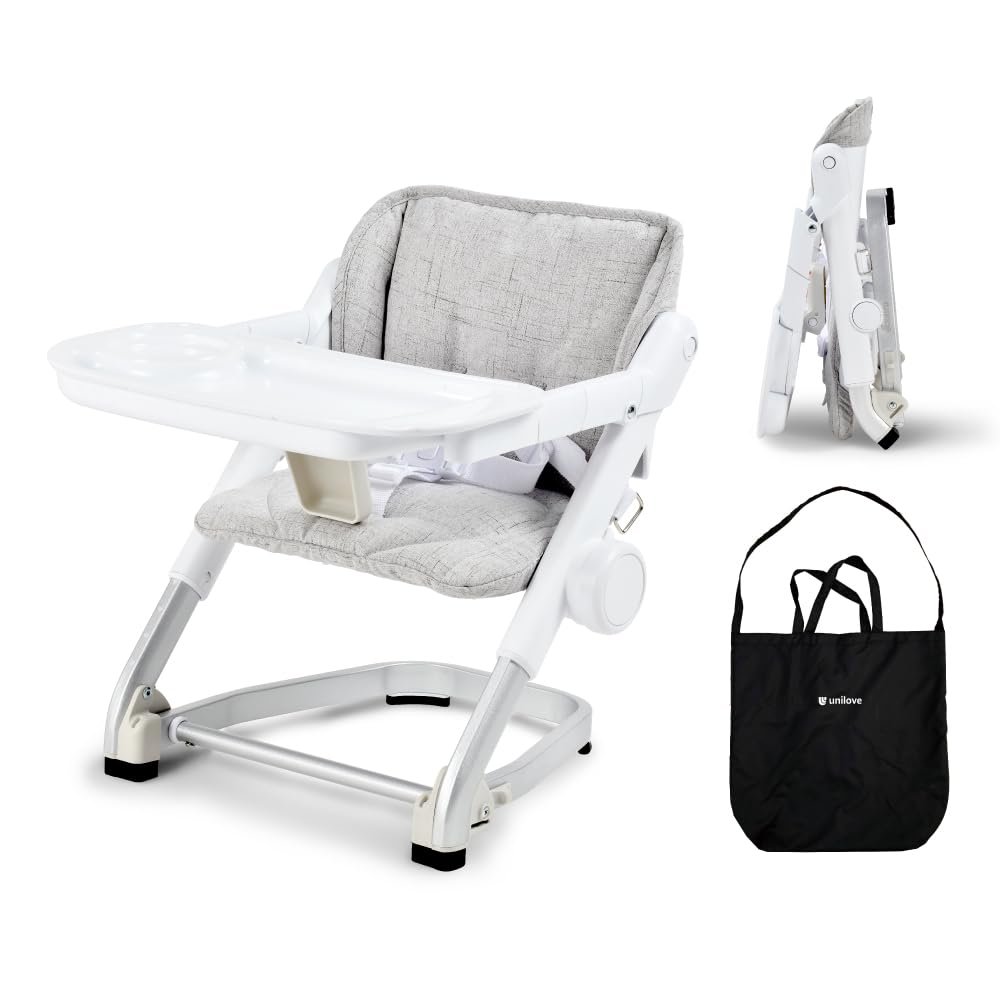 Feed Me 3-in-1 Travel High Chair Booster Seat for Infants and Toddlers – Transitional, Compact & Fits Any Chair, Swivel Tray, Shadow Gray
