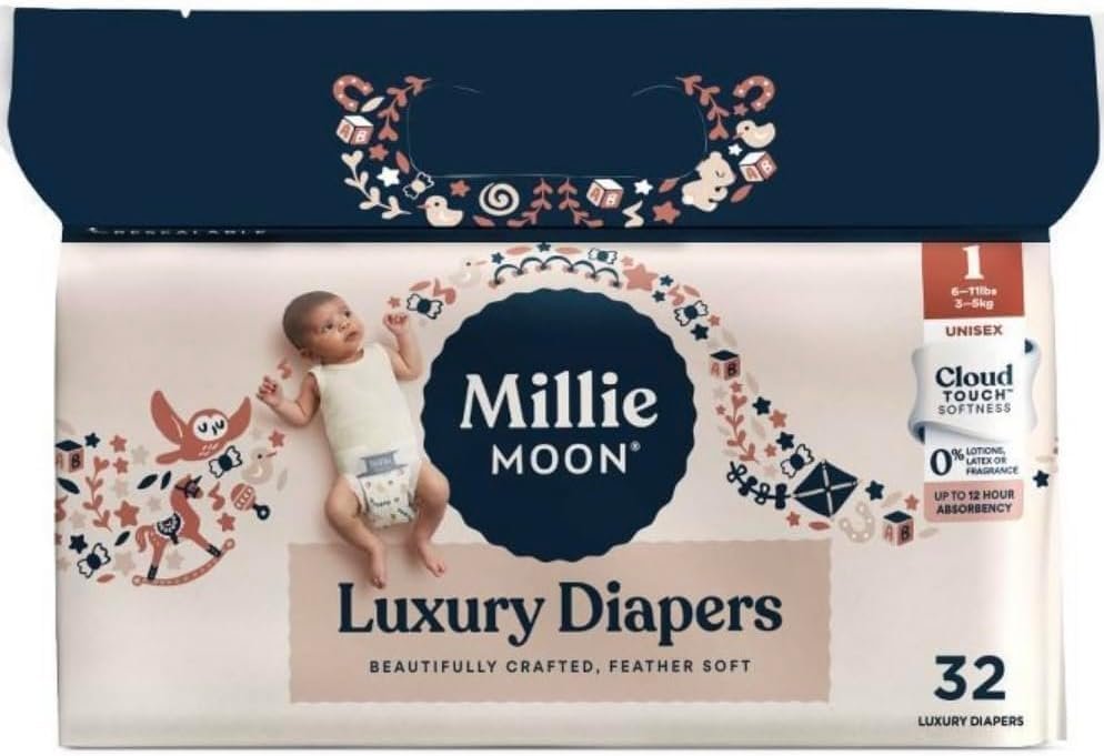 Millie Moon Luxury Disposable Diapers – (Size 3 and 27 Count) ~ 1 Pack ~ White. (One Size)