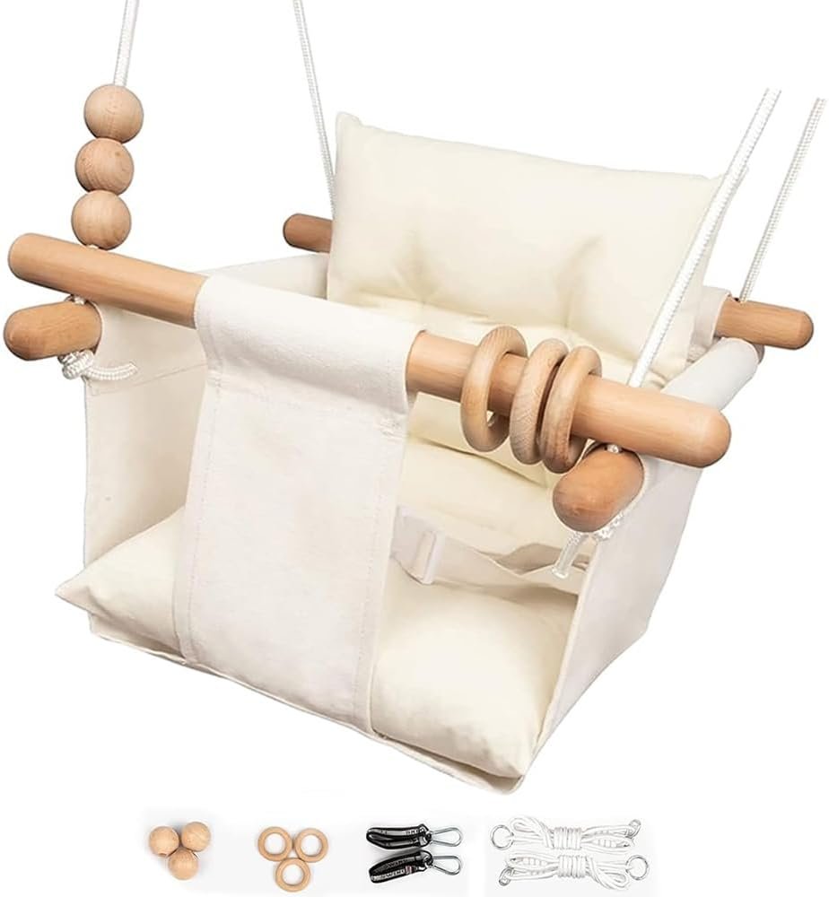 Baby Swing Outdoor Indoor Toddler Swing Seat with Safety Belt, Canvas Hanging Swings Outside Tree Swing Great Gift for Baby Boys Girls Kids Lovers
