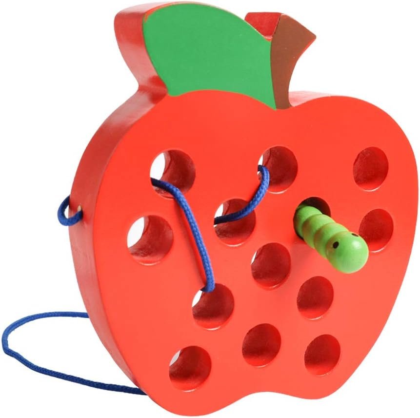 JCREN Wooden Lacing Apple Threading Toys Wood Lace Block Puzzle Shape Travel Game Toys Early Learning Fine Motor Skills Educational Gift for 3 4 5 Years Old Toddlers Baby Kids Boys