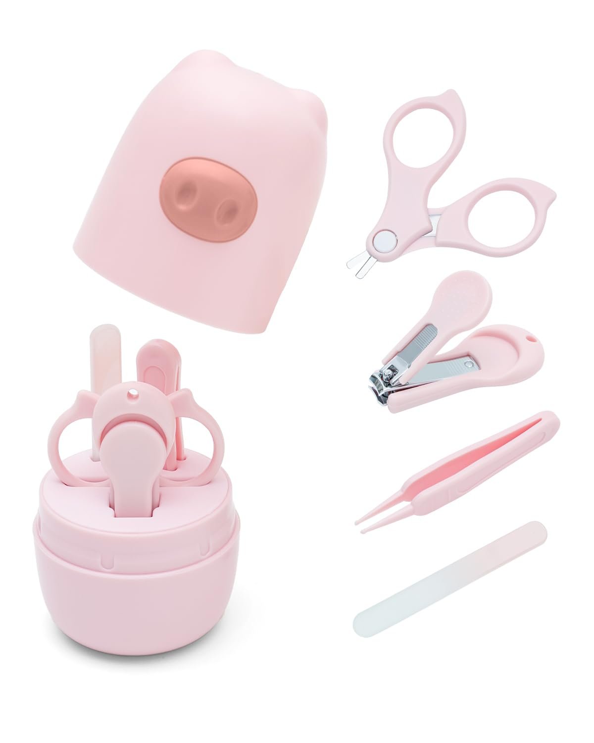 babygoal Baby Nail Flie Care Kit – 4-Piece Gentle Nail Trimmer & File Set with Safety Stopper | Painless Clipping for Newborns & Infants | Portable Case (Soft Pink) ZJCT01-B