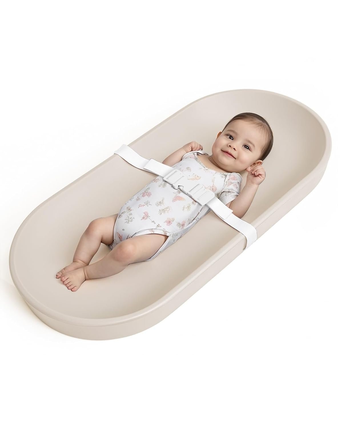 COMOMY Baby Changing Pad for Dresser – Wipeable Changing Pad with Restraining Belt, Waterproof, Soft, Lightweight and Portable, Easy to Clean for On The Go Diaper Change, Oatmeal-Colored