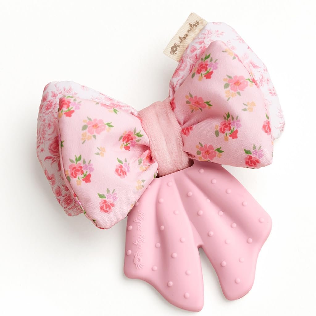 Itzy Ritzy Crinkle Teether Toy – Bow Teething Toy Includes Silicone, Velour & Crinkle Material – Features Multiple Textures for Teething Relief – Designed for Ages 3 Months and Up (Bows)