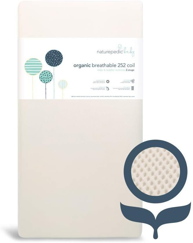 Naturepedic Organic Crib Mattress – 2-Stage 144 Coil Infant & Toddler Mattress with Protector Pad – Waterproof, Breathable & Non-Toxic for Baby and Toddler Bed
