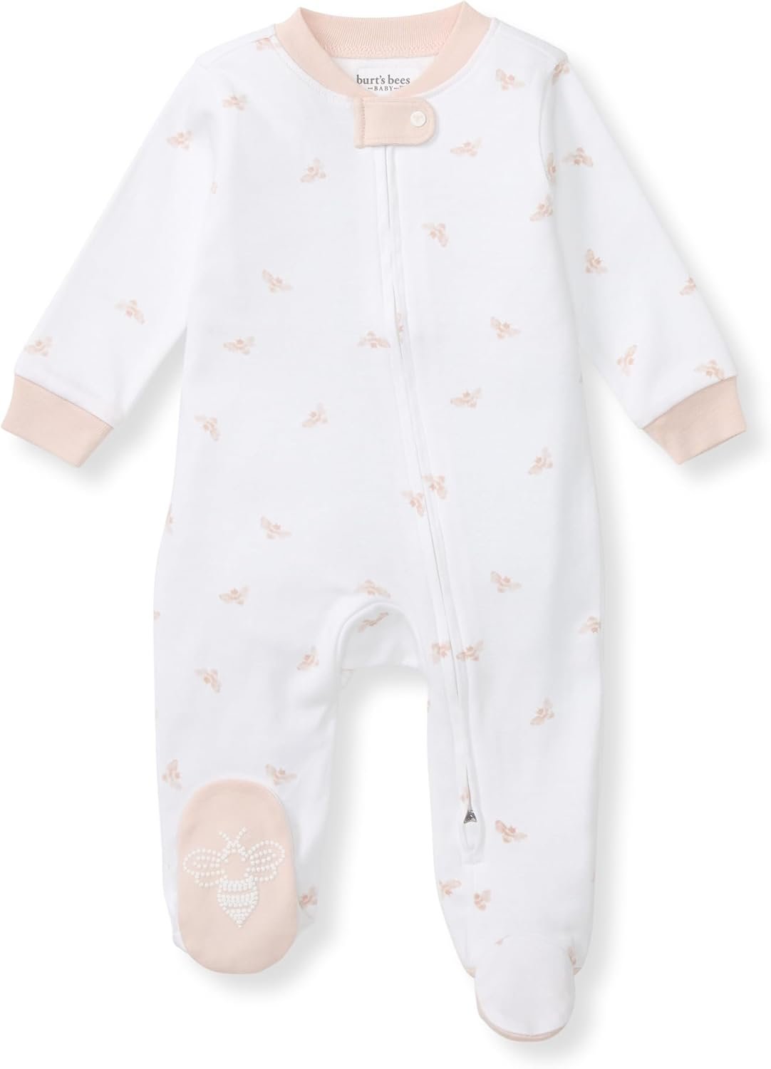 Burt’s Bees Baby Girls Sleep and Play Pajamas, 100% Organic Cotton, One-piece PJs, Diagonal Zip Up Loose Fit Footies