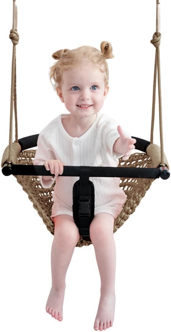Toddler Swing&2-in-1 Baby Swing – Adjustable Rope Swing Seat for Kids | Indoor & Outdoor Durable Backyard Swing Set for Infants & Toddlers (Light Brown)