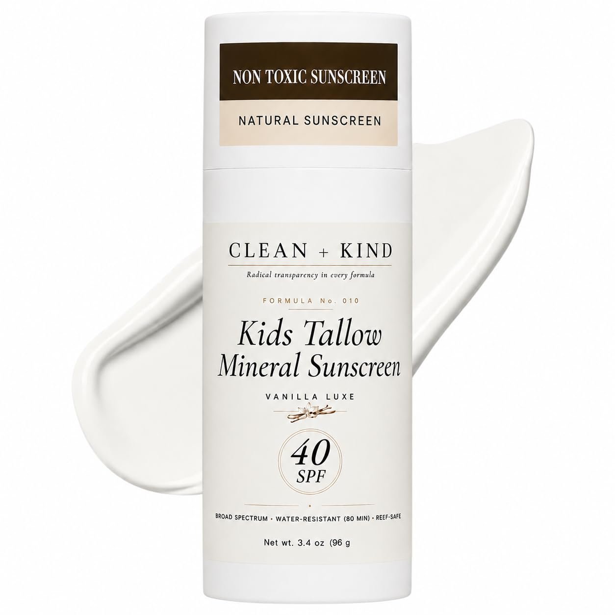 Kids Sunscreen Mineral SPF 40 Vanilla — Non Toxic Baby & Toddler Sunblock with Non-Nano Zinc Oxide, Grass-Fed Tallow, Natural Reef-Safe Sun Lotion, No White Cast for Sensitive Skin