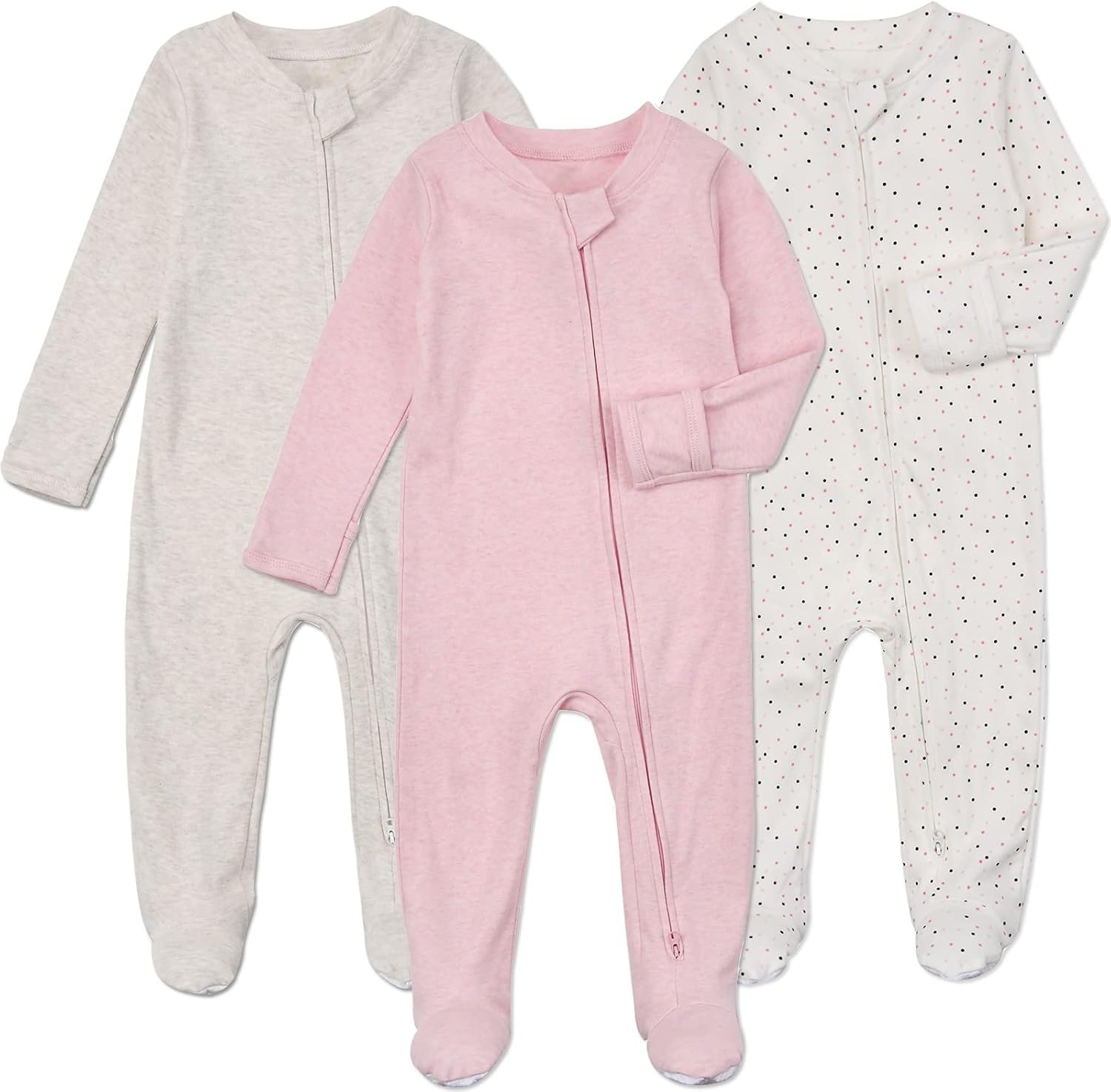 Aablexema Baby Footie Pajamas with Mittens – 3Pcs Infant Cotton Footed One Piece Sleepwear Outfits