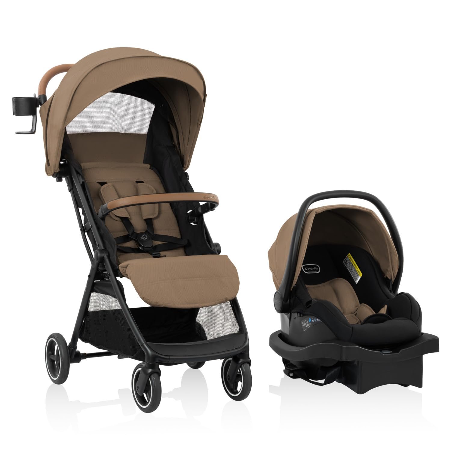 Evenflo Otto+ Travel System w/LiteMax Infant Car Seat, Light Weight, One Hand Gravity Fold (Caramel Tan)