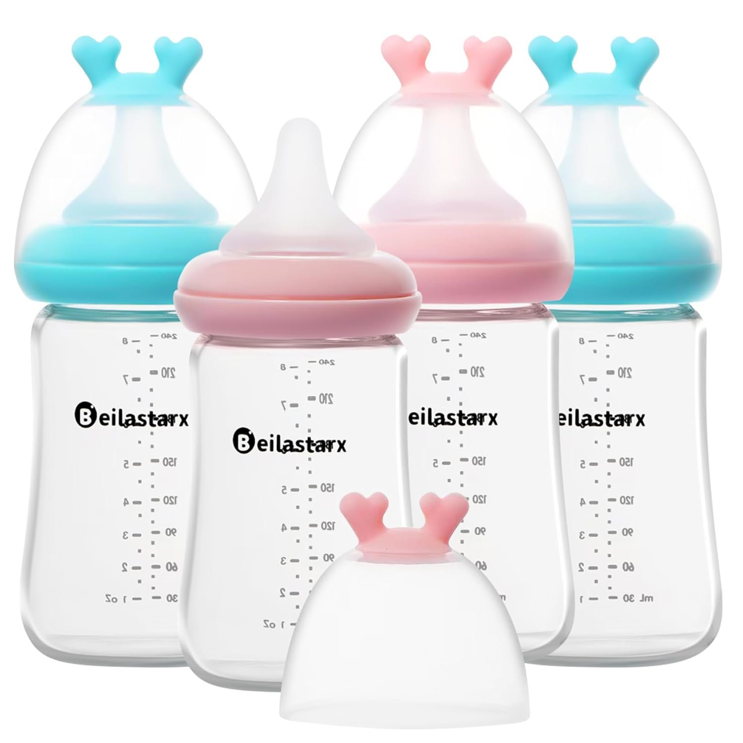 Glass Baby Bottles with Natural Response Nipple Size M – Anti Colic Baby Bottles Wide Neck Slow Flow Baby Bottle(Multicolor, 8oz (Pack of 4))