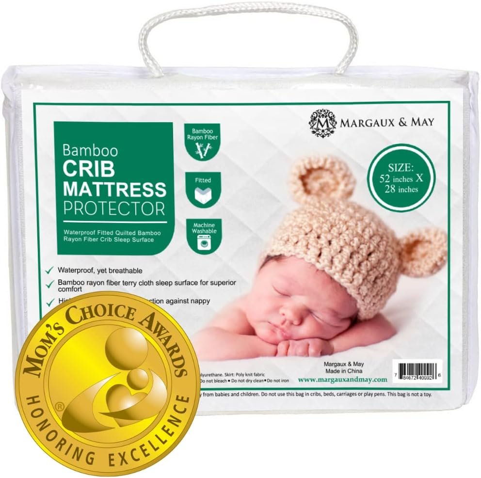 Margaux & May Crib Mattress Protector – 100% Waterproof Baby Crib Mattress Protector Pad, Highly Absorbent Quilted Cover, Oeko-TEX® Certified, Noiseless, Fitted 28″ x 52″ Standard Crib Fit