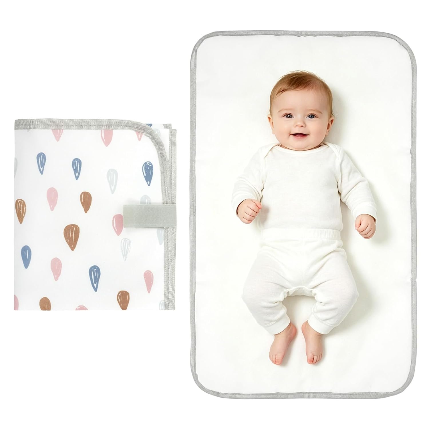 Mommy’s Choice Portable Baby Changing Pad, Waterproof & Wipeable Diaper Changing Mat, Travel Essential for Newborn, Baby Boy Girl Registry Must-Haves, Cambiador de Bebé Portátil（Raindrops）