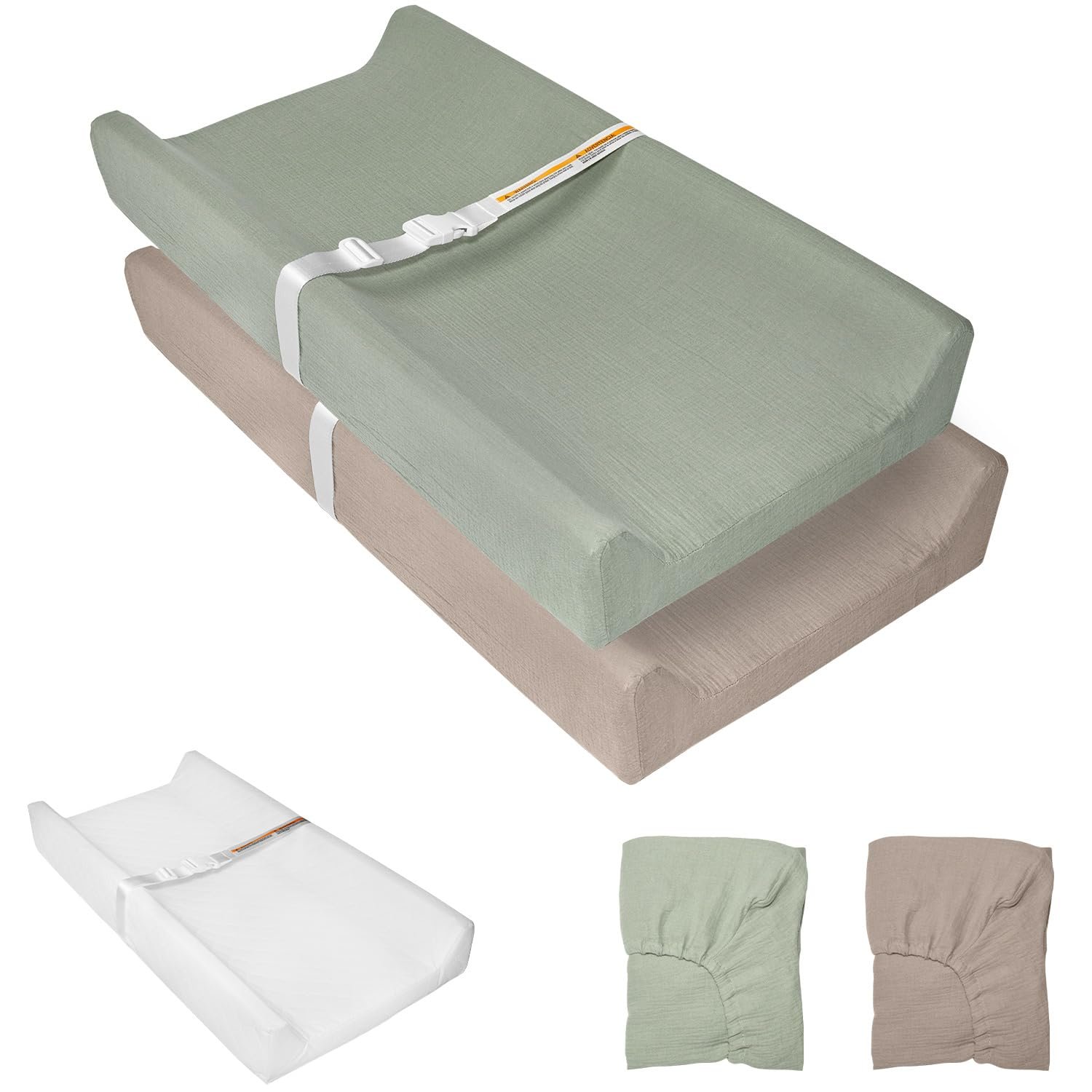 Muslin Baby Changing Pad, 2 Pack Muslin Soft Cotton Covers & Waterproof Lining Foam Diaper Changing Table Pad 32″ x 16.6″ Mat for Dressers & Table