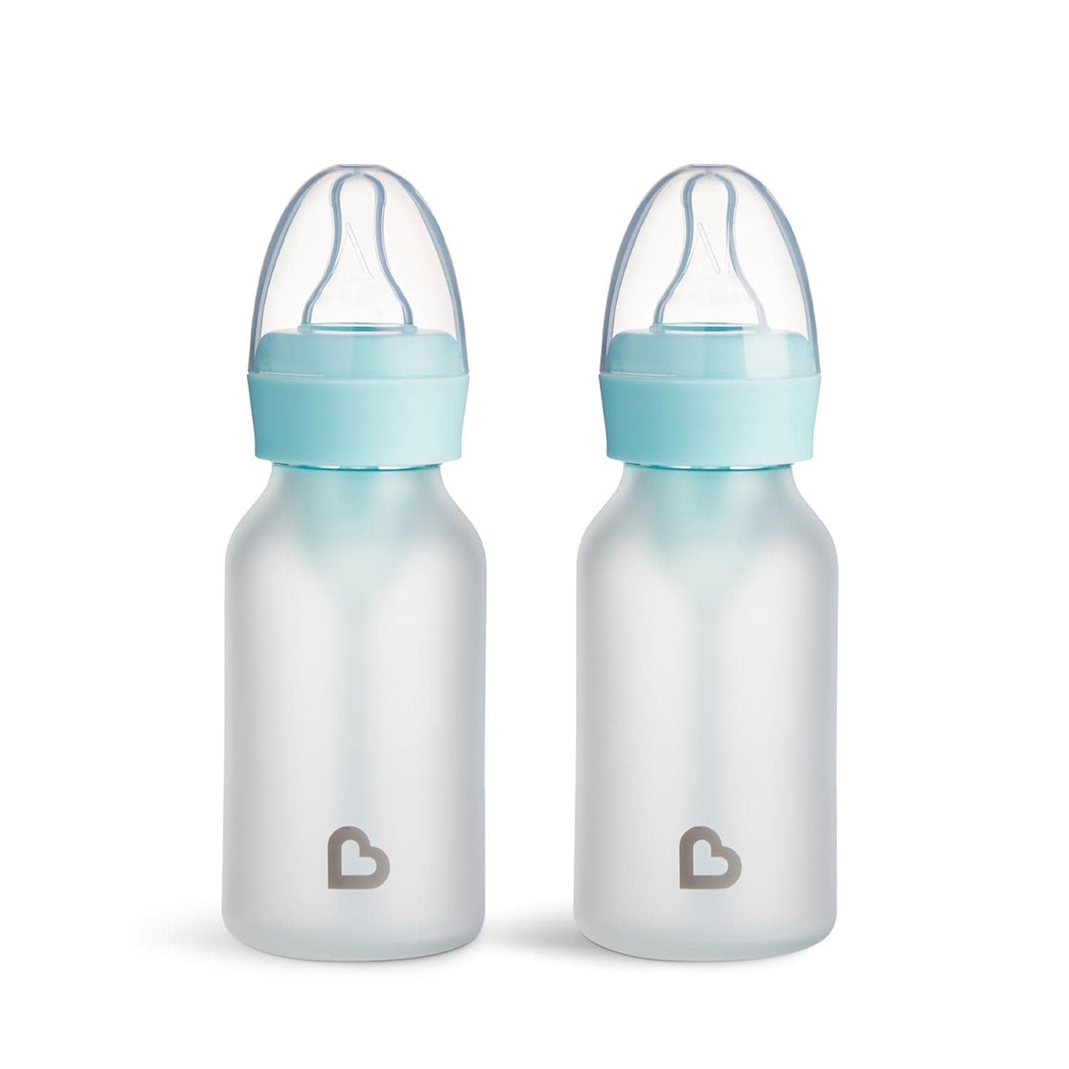 Munchkin Bond Silicone Coated Glass Baby Bottles – Anti-Colic Feeding System with Natural Feel Nipples, 4 Ounce, 2 Pack, Blue