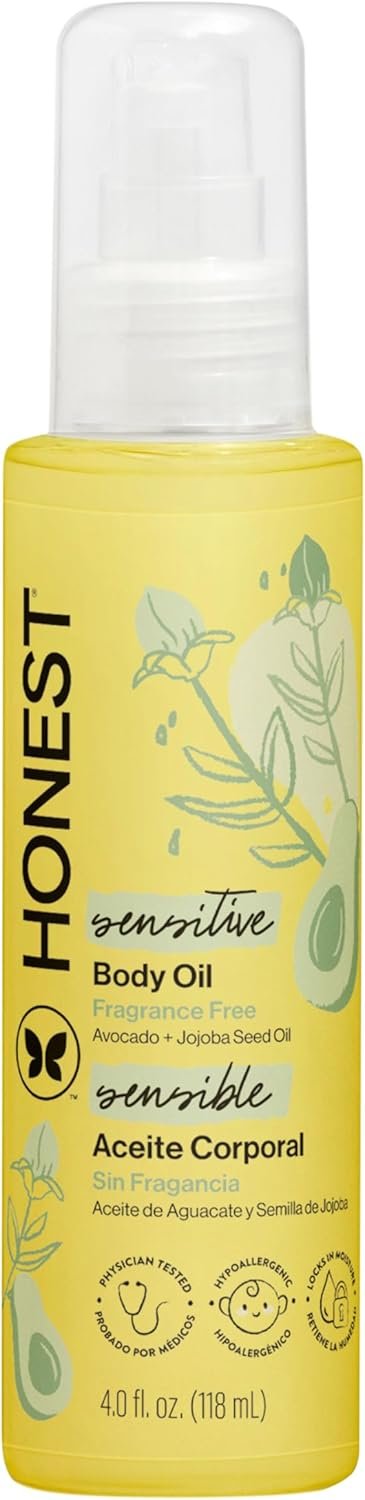 The Honest Company Fragrance-Free Moisturizing Body Oil, Nourish Soothe Baby’s Skin, Plant-Based, Hypoallergenic Vegan, 4.0 fl oz