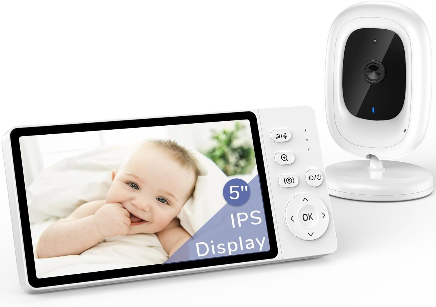 2026 1080P No WiFi Video Baby Monitor, 5″ IPS 1080p Screen, HD Night Vision, Two-Way Talk, Lullabies, Temperature Sensor, 3X Zoom, and VOX