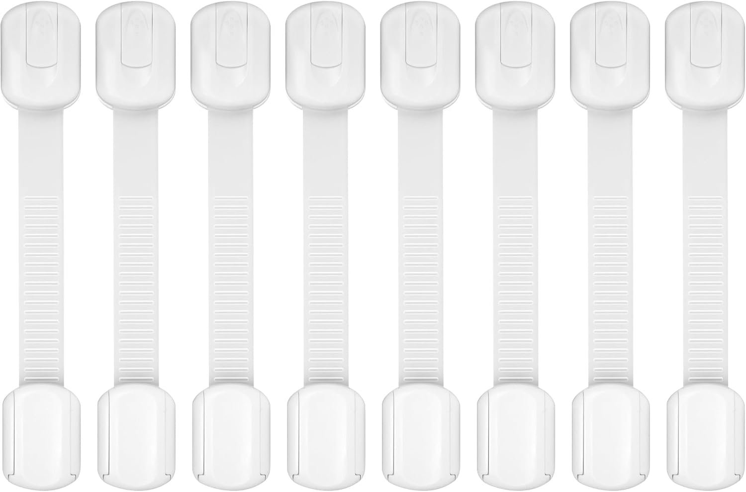 Child Safety Cabinet Locks, 8-Pack, Easy Install with 3M Adhesive, No Screws or Drilling, Multi-Purpose Latches for Cabinets, Drawers, Doors, Kitchen, Ovens, Toilets