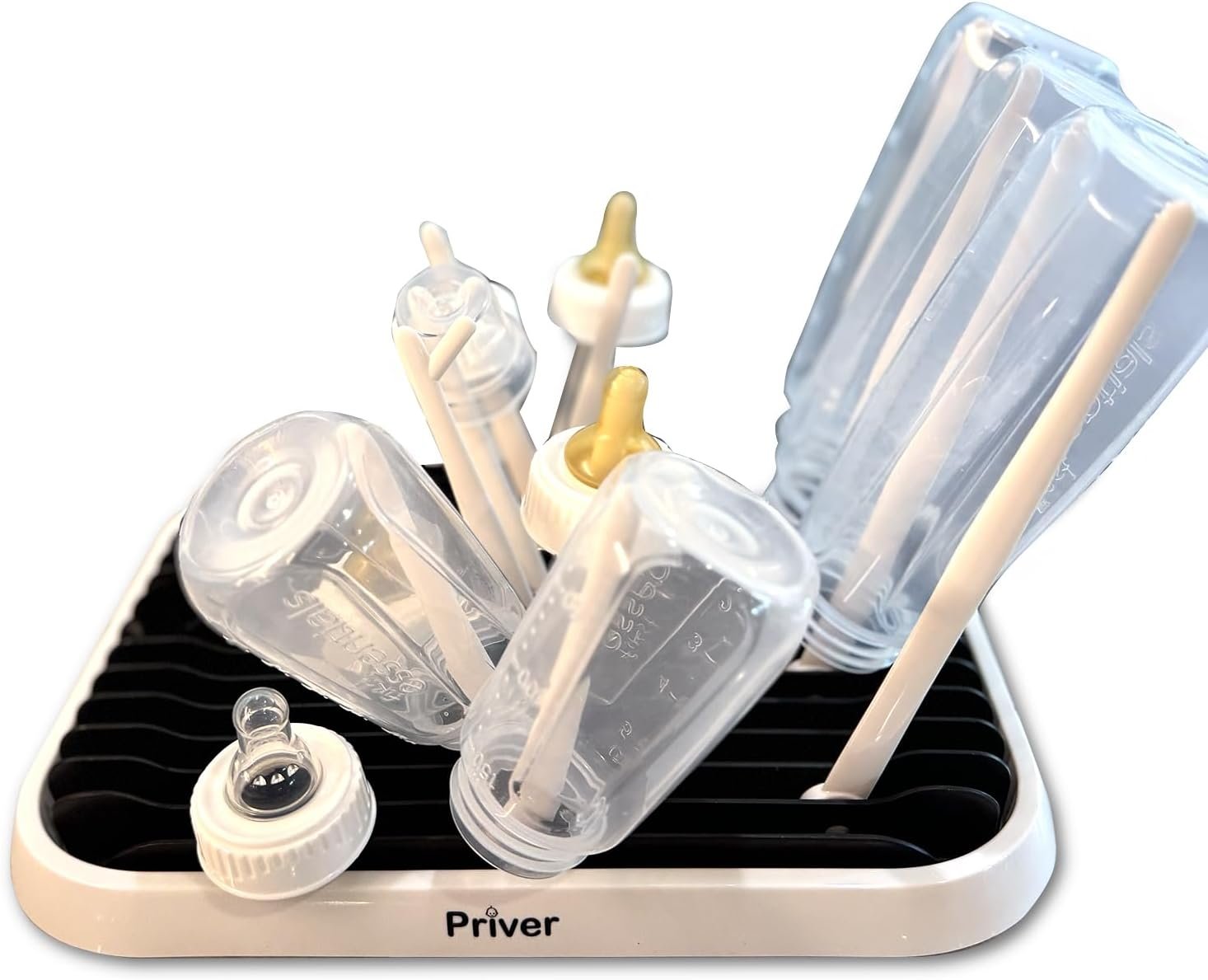 Priver – Baby Bottle Drying Rack with Tray – Space-Saving Drying Rack for Baby Bottles, Cups, Pump Parts – High Capacity Bottle Dryer – Travel Essentials – Newborn Essentials Must-Haves, White