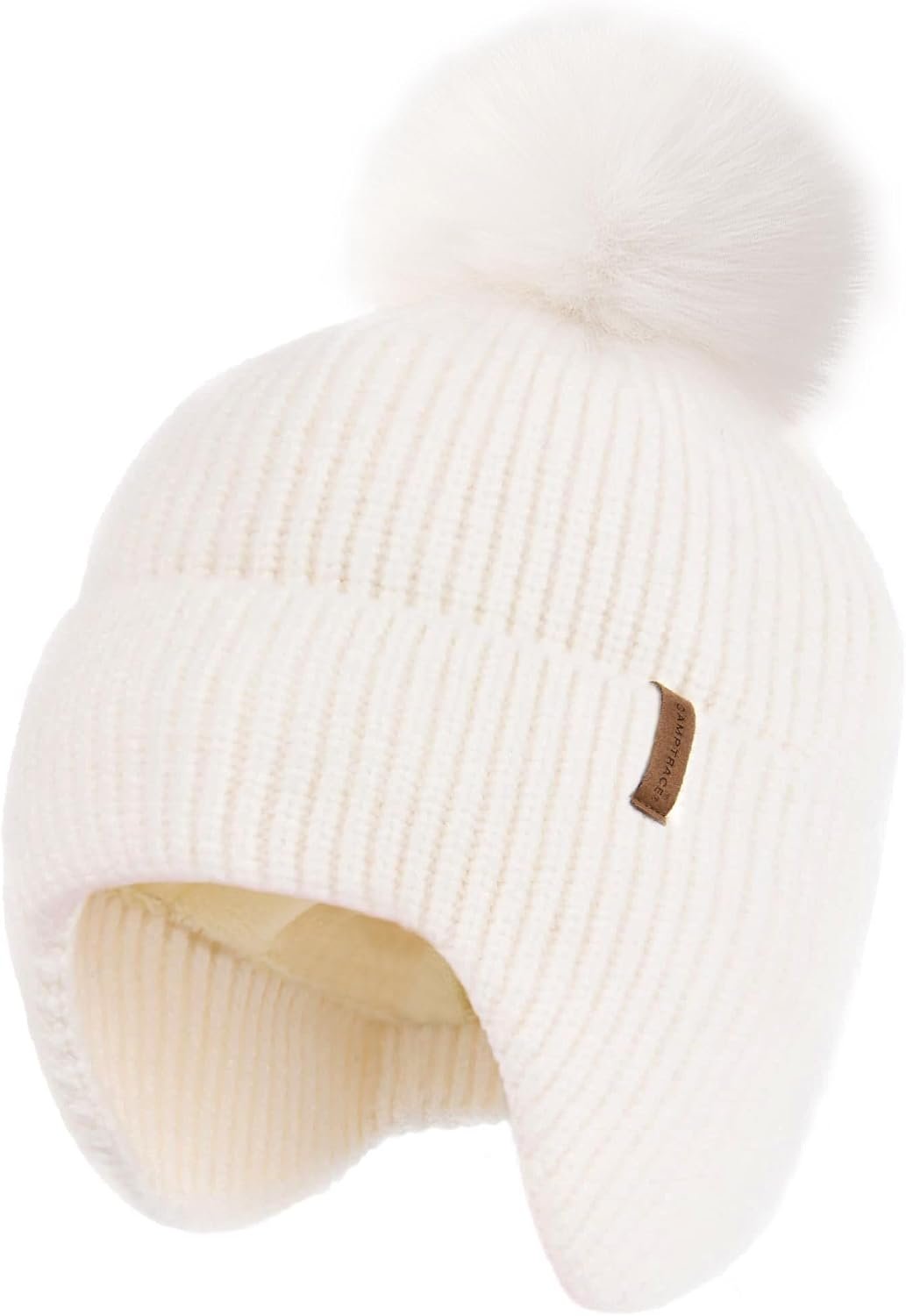 Camptrace Toddler Baby Winter Hat Warm Fleece Lined Knit Kids Hat with Earflap Infant Newborn Pom Beanie Knit Cap Girls Boys