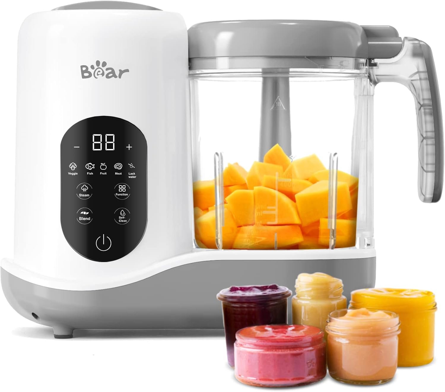 BEAR 2024 Smart Touchscreen One-Step Baby Food Maker – All-in-One Homemade Baby Food Maker for Healthy Feeding – LED Display Panel – Auto-Cooking & Self-Cleaning Function – Easy to Use – Safety Lock