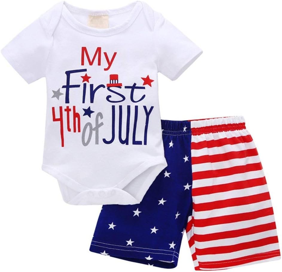 XFGLCK Newborn Infant Baby Boy 4th of July Shorts Set Short Sleeve Bodysuit + Stars Stripe Short American Flag Summer Outfits