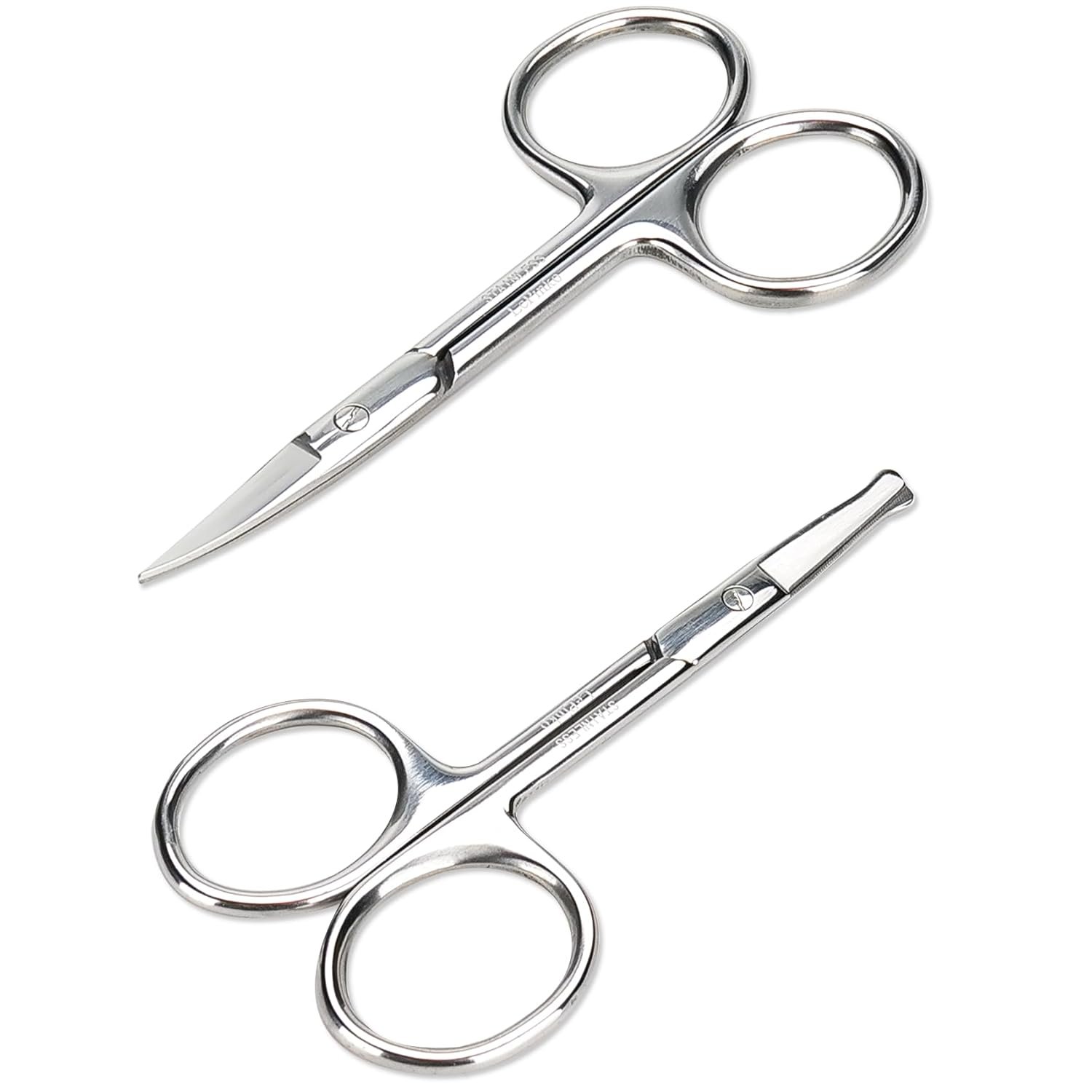 Facial Hair Small Grooming Scissors For Men Women – Eyebrow, Nose Hair, Mustache, Beard, Eyelashes, Ear Trimming Kit – Curved and Rounded Safety Tip Clippers For Hair Cutting – 2PCS Silver