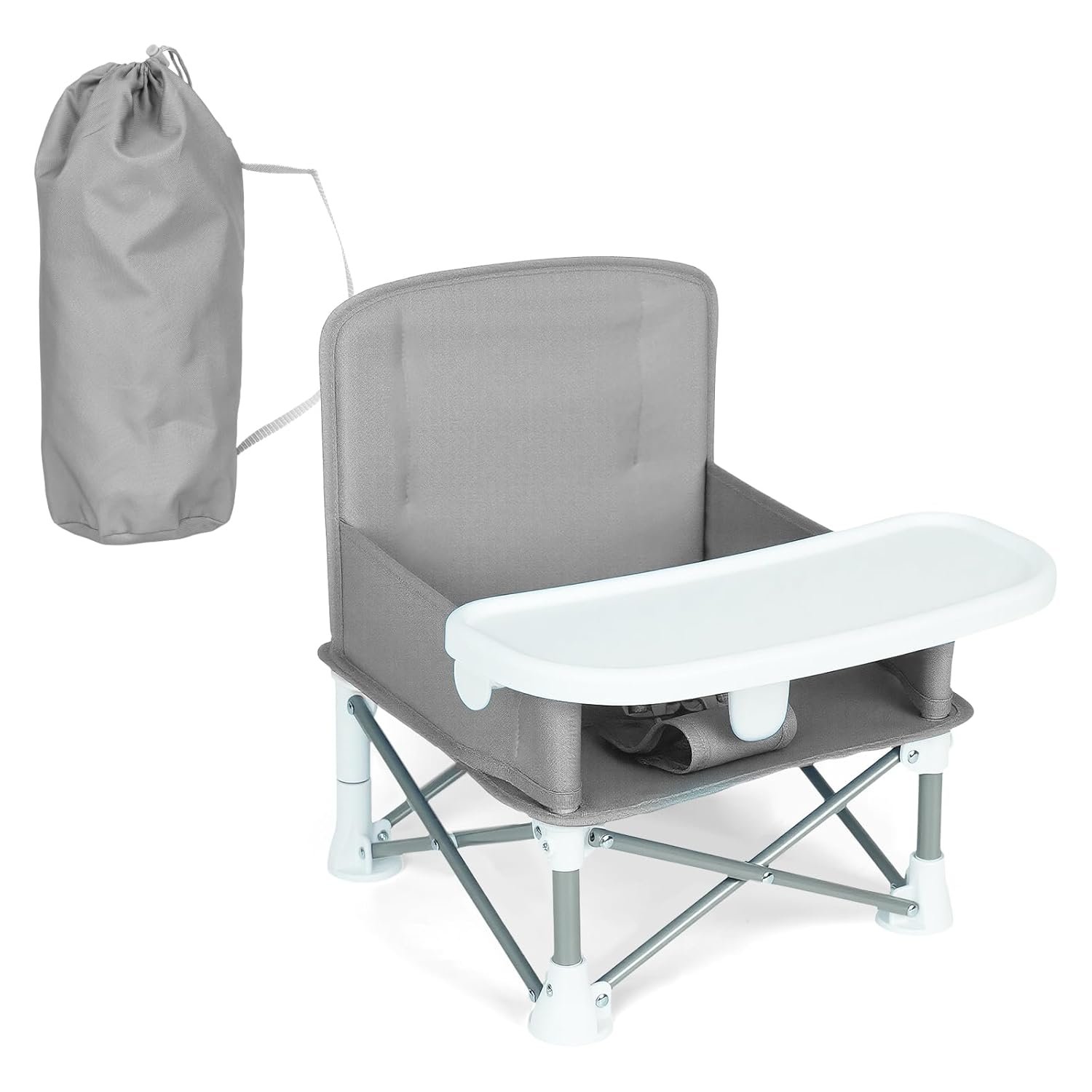 Portable Baby Booster Seat with Removable Tray,Foldable Travel Booster Chair for Toddlers, BPA Free (Grey)