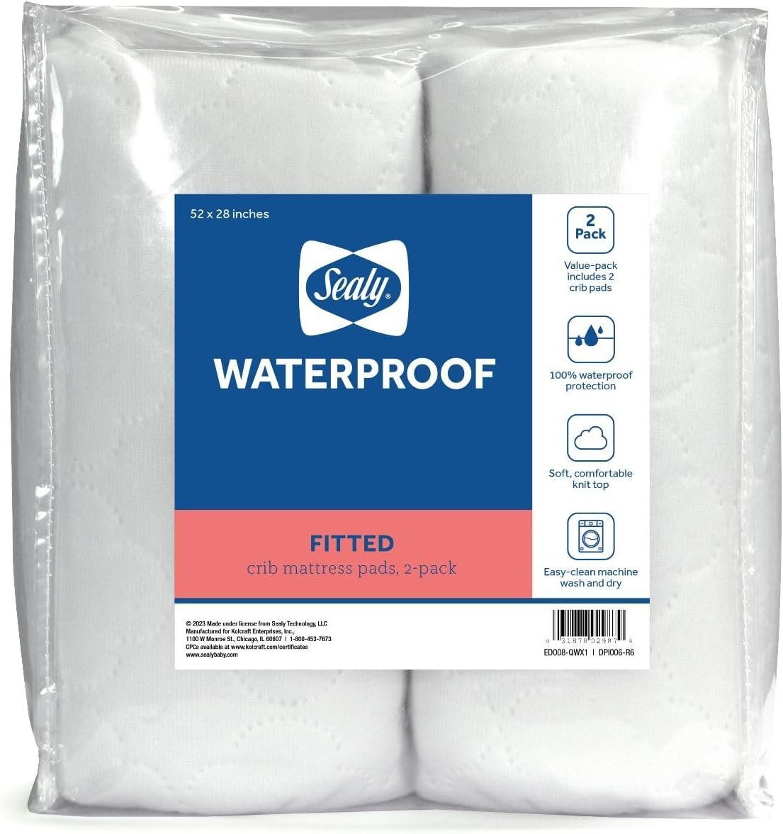 Sealy Baby 2-PACK Fitted Waterproof Infant Crib Mattress Protector Pad and Toddler Bed Cover