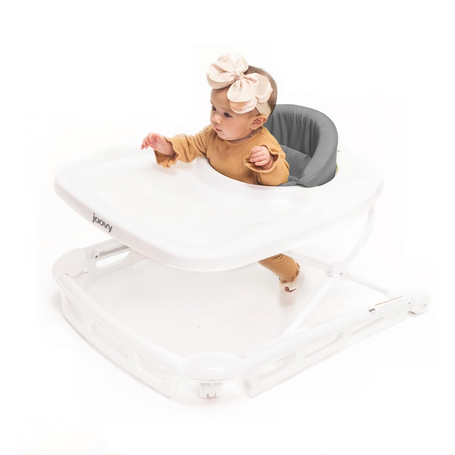 Joovy Spoon Baby Walker & Activity Center Featuring Three Adjustable Heights, Extra-Large Tray, and 30 lb Weight Capacity – JPMA Safety Certified, Charcoal