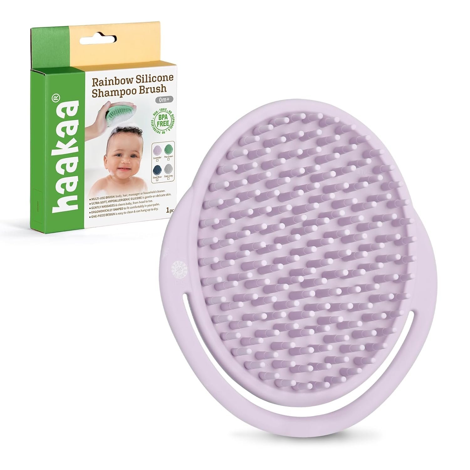 haakaa Silicone Shampoo Brush – Cradle Cap Brush Comb – Baby Hair Scrubber – Newborn Essentials Must Haves – 1pk-Lavender