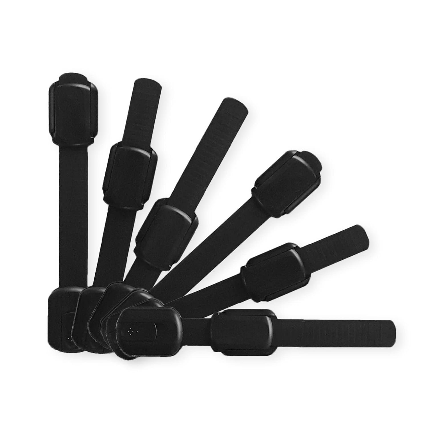 Adjustable & Reusable Child Safety Cabinet Locks & Latches, Baby Proofing Door Window, Cabinet, Toilet, & Refrigerator Lock, Child Safety Strap Locks with Adhesive Pads, Pack of 6, Black – Wonderkid