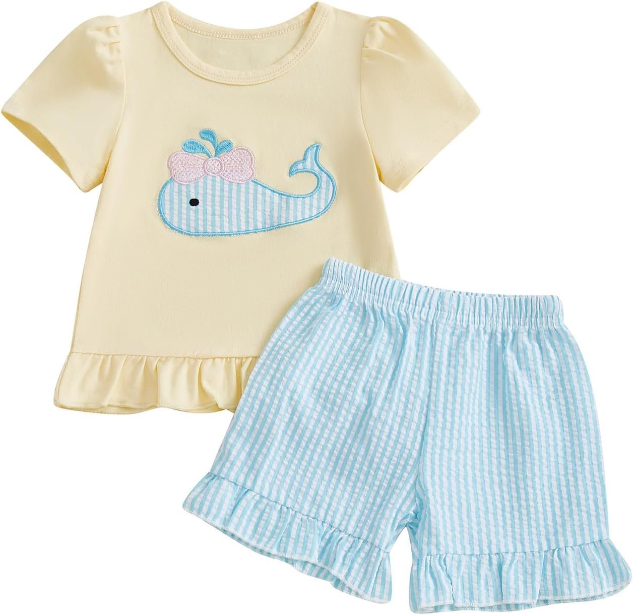 Toddler Baby Girl Summer Clothes Short Sleeves T-Shirt Tops and Ruffled Shorts Set Cute Summer Outfits 2Pcs
