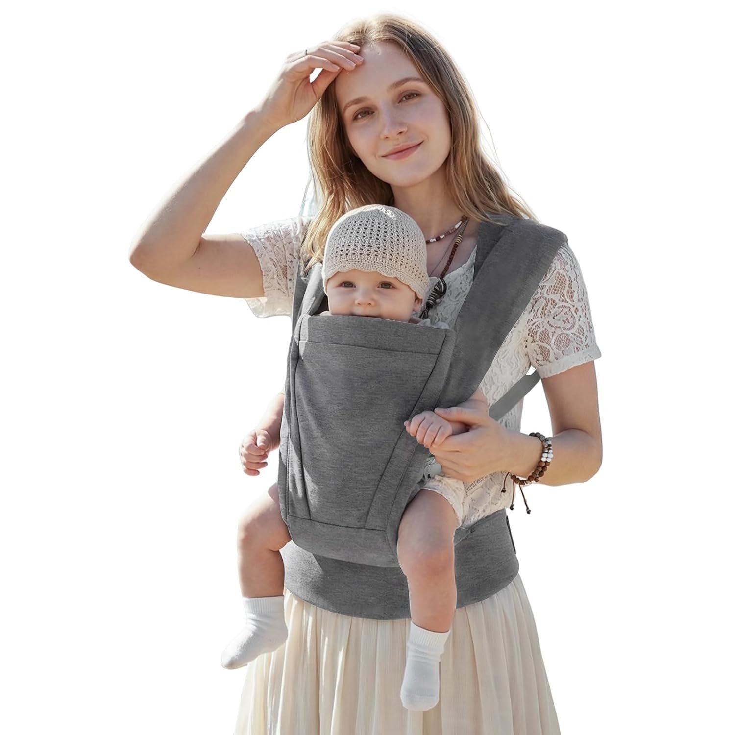 MISSWISDOM Baby Carrier Newborn to Toddler Baby Wraps Carriers(8-30lbs), Newborn Carrier with Head Support, Infant Holder Carrier with Enhanced Lumbar Support, Light Grey