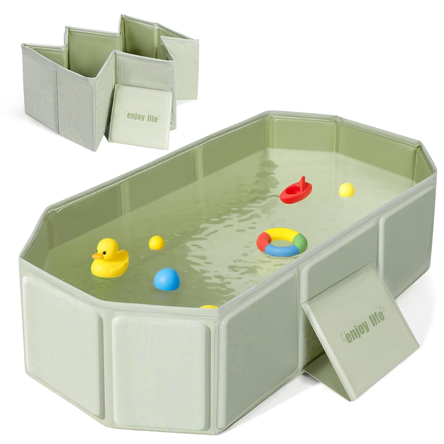 Orzbow Toddler Bathtub, Collapsible Baby Bathtub with Non-Slip Base, Portable Bath Tub for Kids Infant 12 Months+ Travel, Easy to Clean, Stable & Durable, Space-Saving, Green