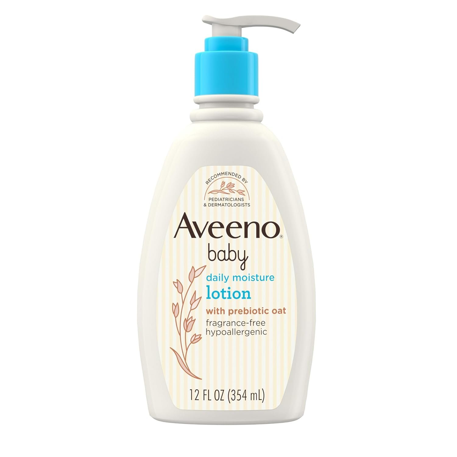 Aveeno Baby Daily Moisture Body Lotion for Sensitive Skin, Hypoallergenic Moisturizing Baby Lotion with Nourishing Oatmeal to Deeply Moisturize Baby’s Skin, Fragrance-Free, 12 fl. oz