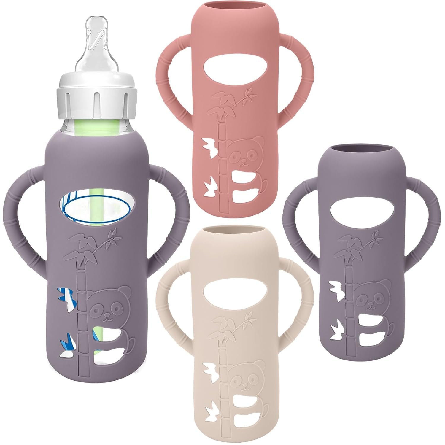 BUSOHA 3 Pack Silicone Sleeves for Dr Brown Glass Baby Bottles – Drop Protection Baby Bottle Sleeves,Compatible with Dr. Brown’s Newborn Glass Bottles,with Silicone Handles,8 oz