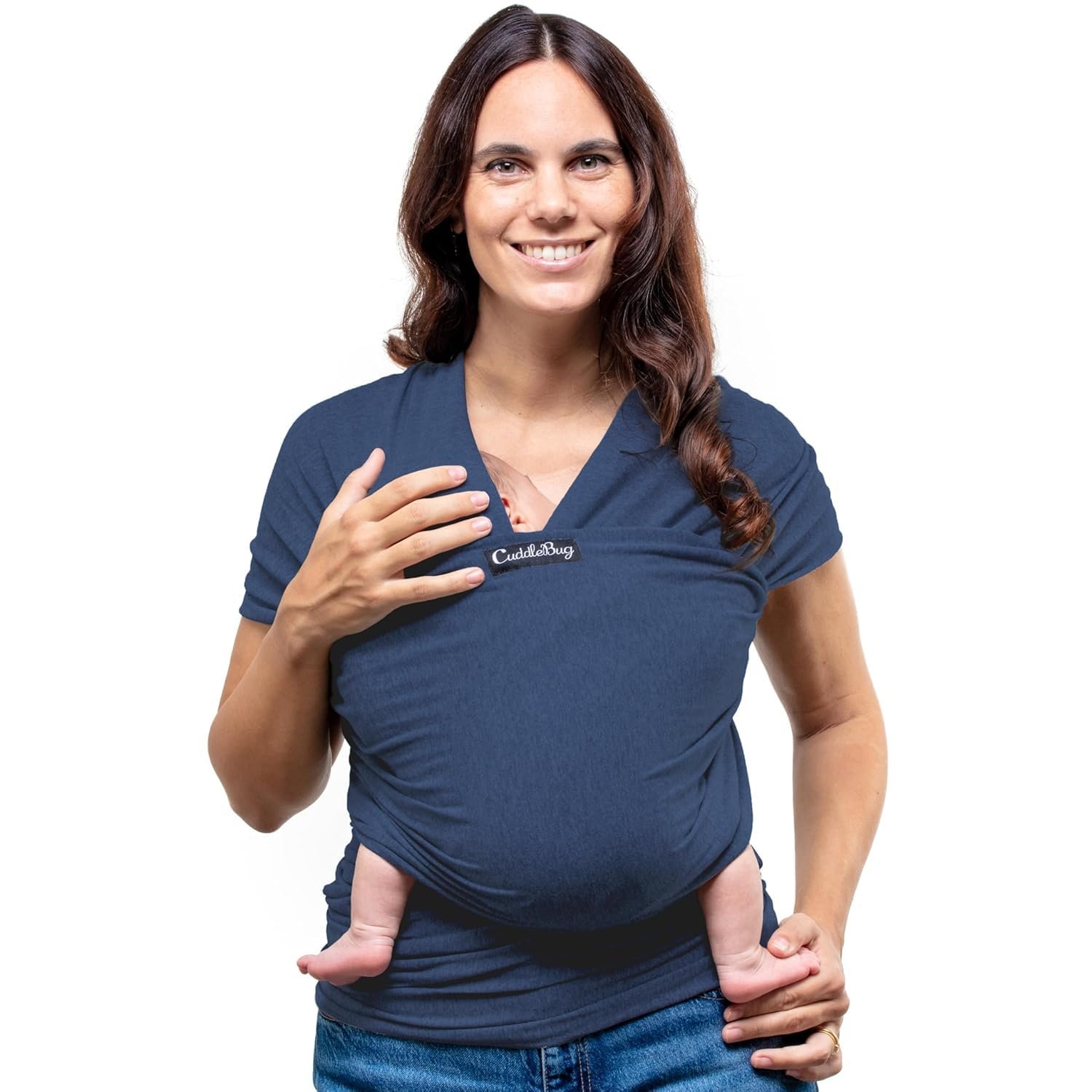 CuddleBug Baby Wraps Carrier 7–35 lbs – Breathable Baby Carrier Newborn to Toddler – Soft Stretchy Baby Sling Carrier for Hands-Free Comfort, Hip Healthy Support & Bonding (Navy)