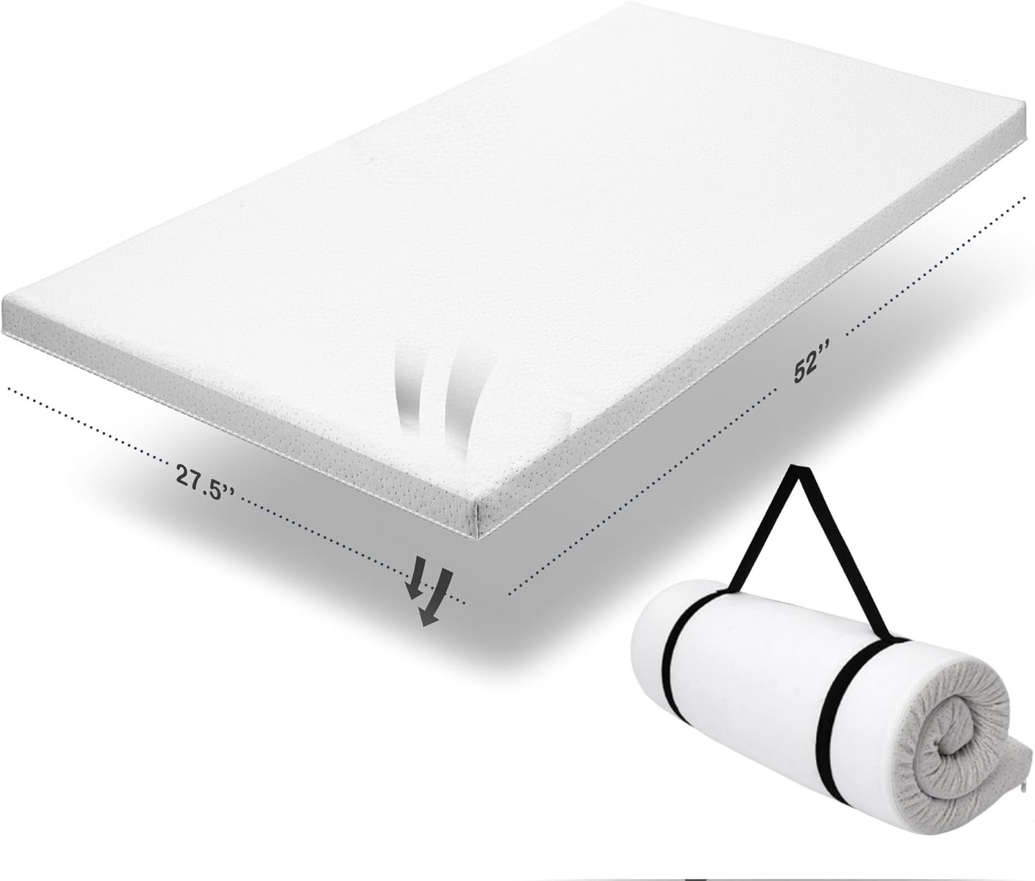 Organic Cotton Covered Toddler Mattress Topper | Ventilated 2-Inch Memory Foam CertiPUR-US Topper Pad, Waterproof & Washable Cover for Toddler Bed, Soft Padding Nonslip Bottom Travel Strap, 52×27.5×2″