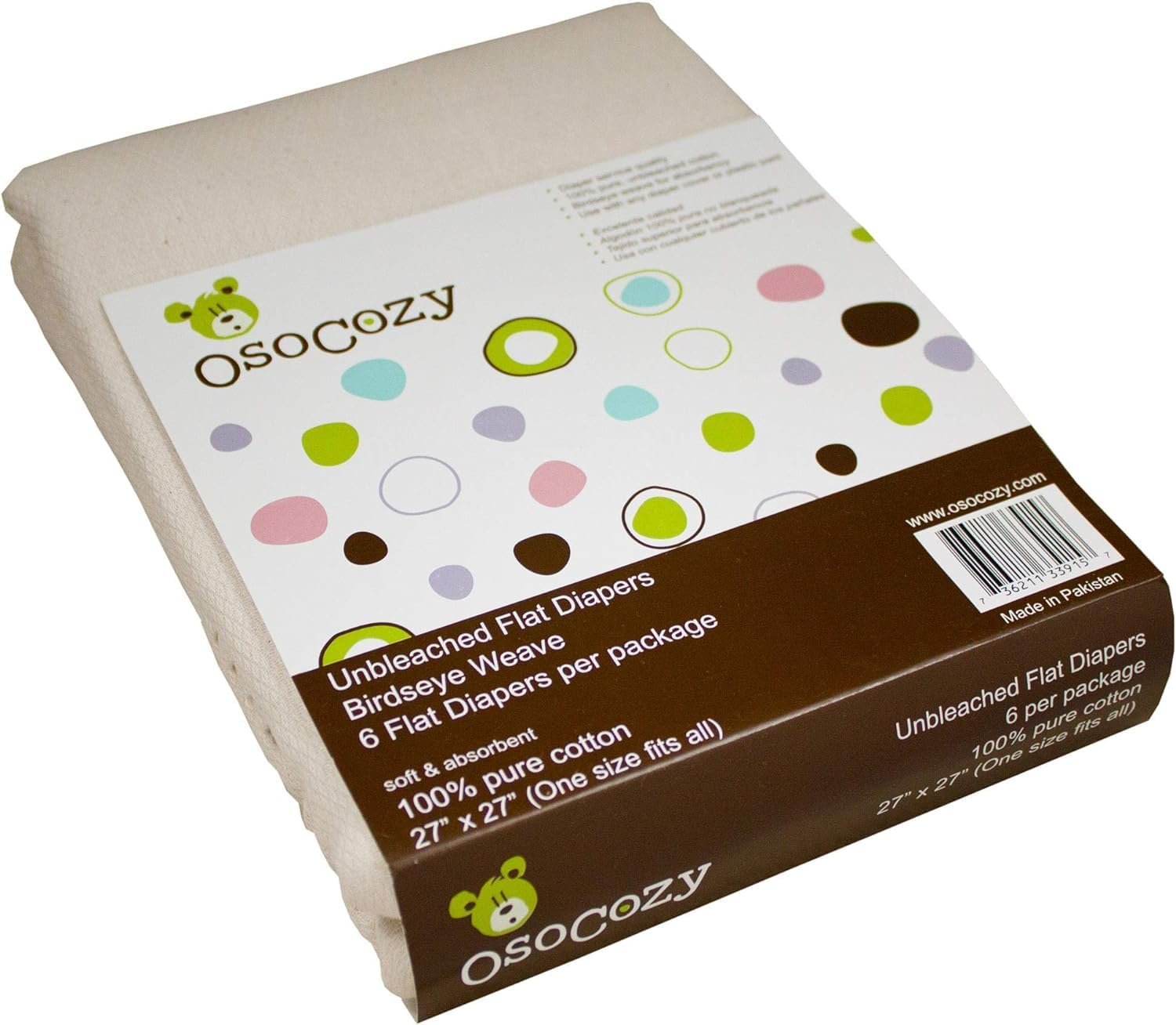 OsoCozy Unbleached Birdseye Flat Cloth Diapers (6 Pack) – 27 x 27 Inches, One-Layer Flat Cloth Baby Nappies Made of Soft, Durable 100% Birdseye Weave Cotton…
