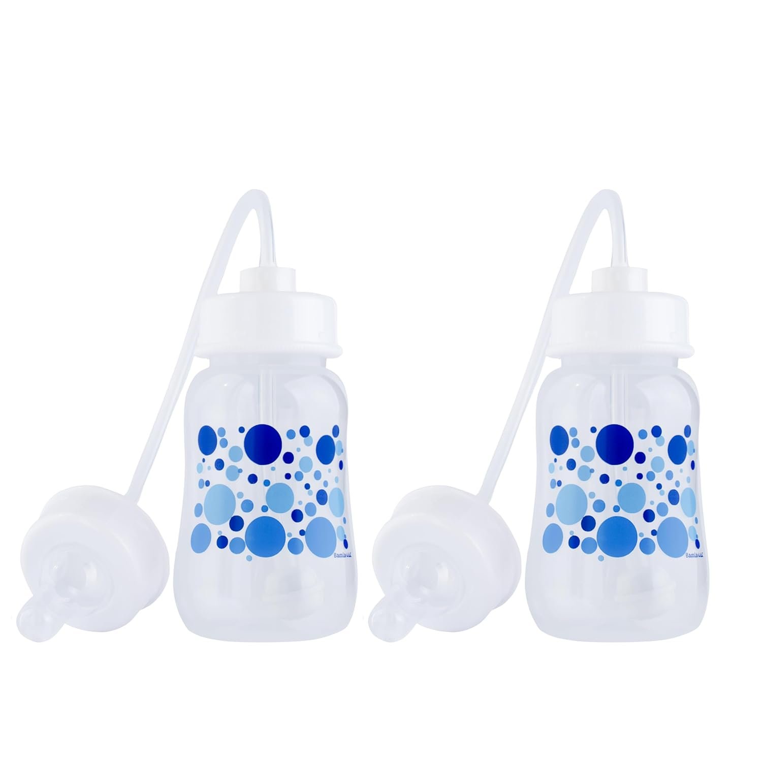 Hands-Free Baby Bottle – Anti-Colic Nursing System 4 oz Baby Bottle with Fast Flow Nipple/Teat 3m+ with Tube Straw Feeding System for Toddler (2 Bottles – Blue)
