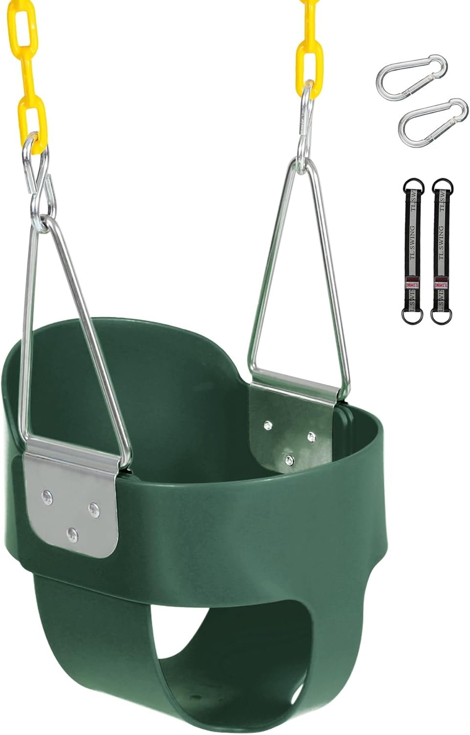 Toddler Swing Seat with Coated Chains, Heavy Duty Kids High Back Bucket Swings with Tree Straps and Hooks for Outdoor, Playground, Backyard, Swing Set Accessories by Domaker, Green