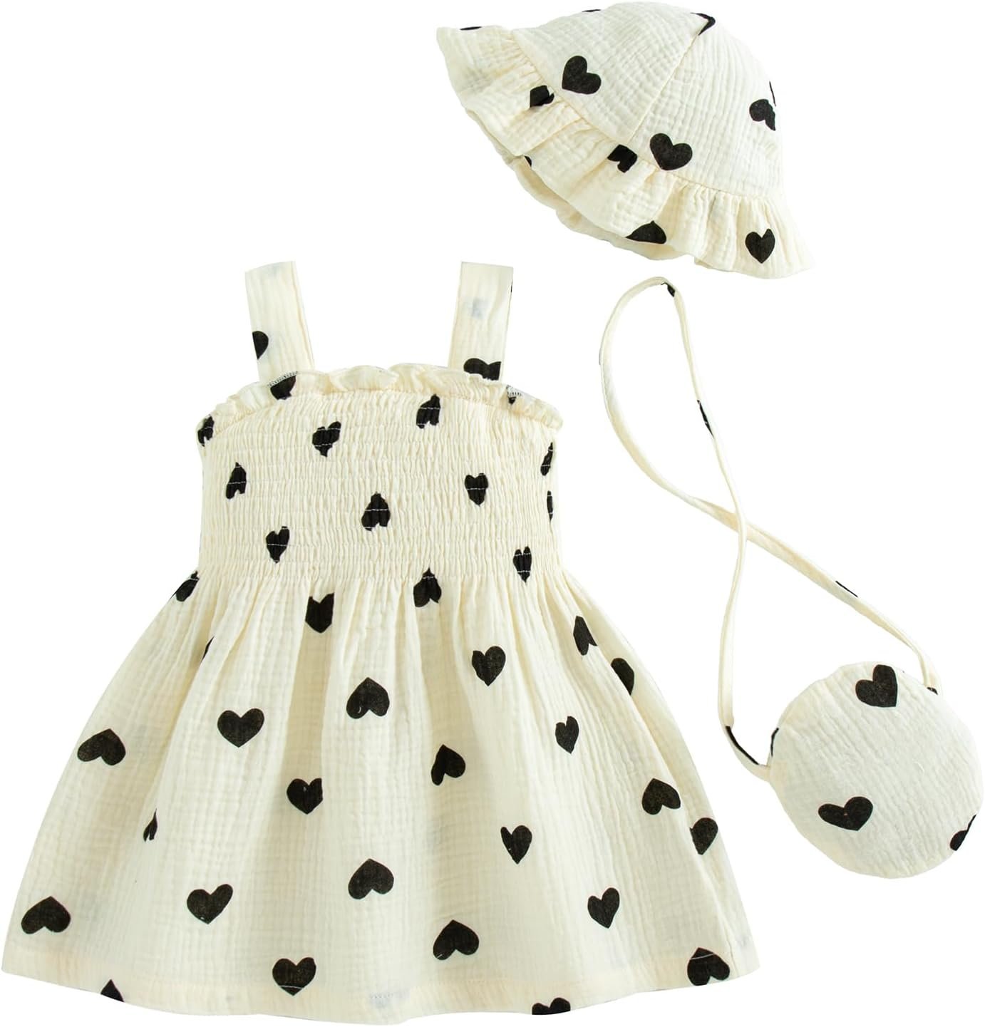 Renotemy Baby Girl Dress Toddler Girl Clothes Summer Outfits Gifts Cotton Sundress Infant Dresses for Girls with Hat and Bag
