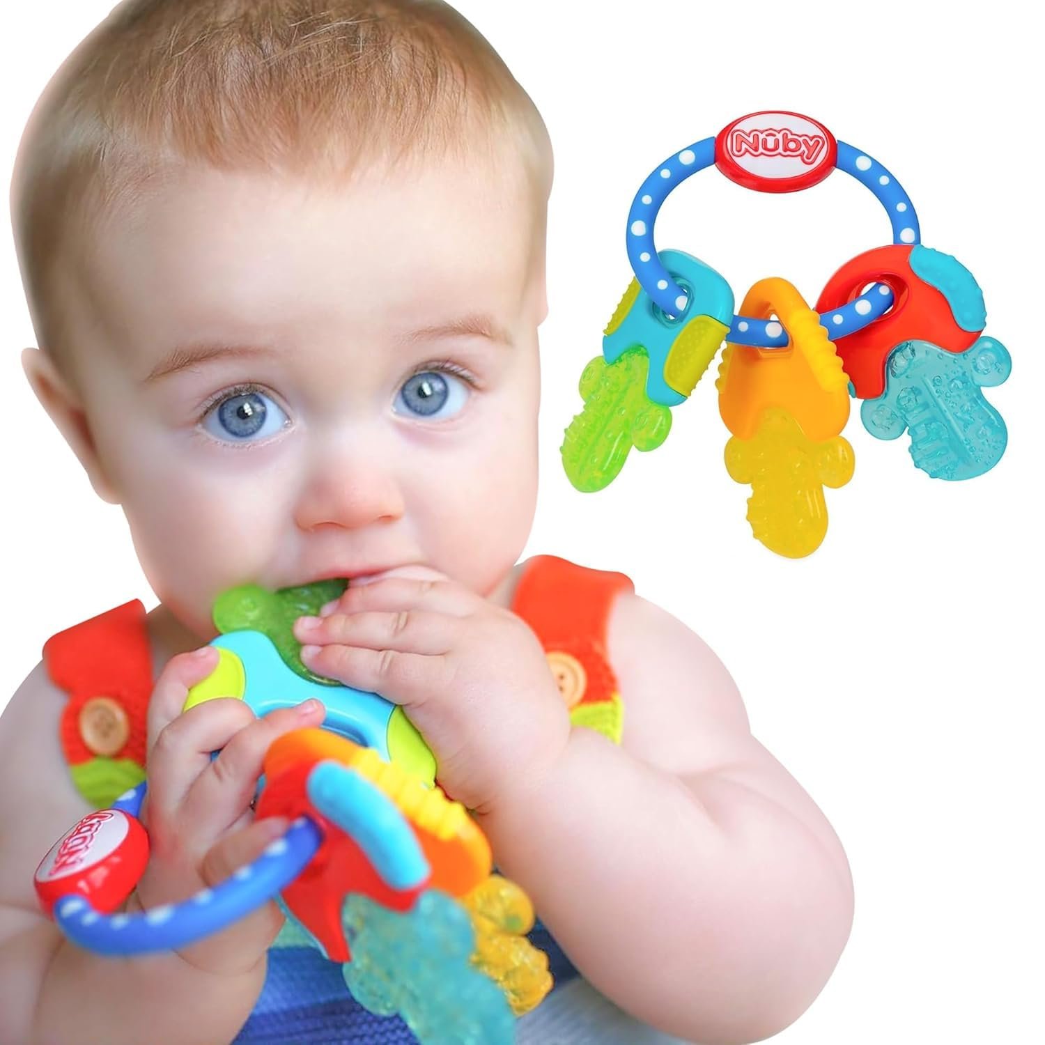 Nuby IcyBite Ice Gel Teether Keys for Infants – Silicone Baby Teether Toys – Gentle on Sore Gums – Baby Teething Relief – 3+ Months – Blue