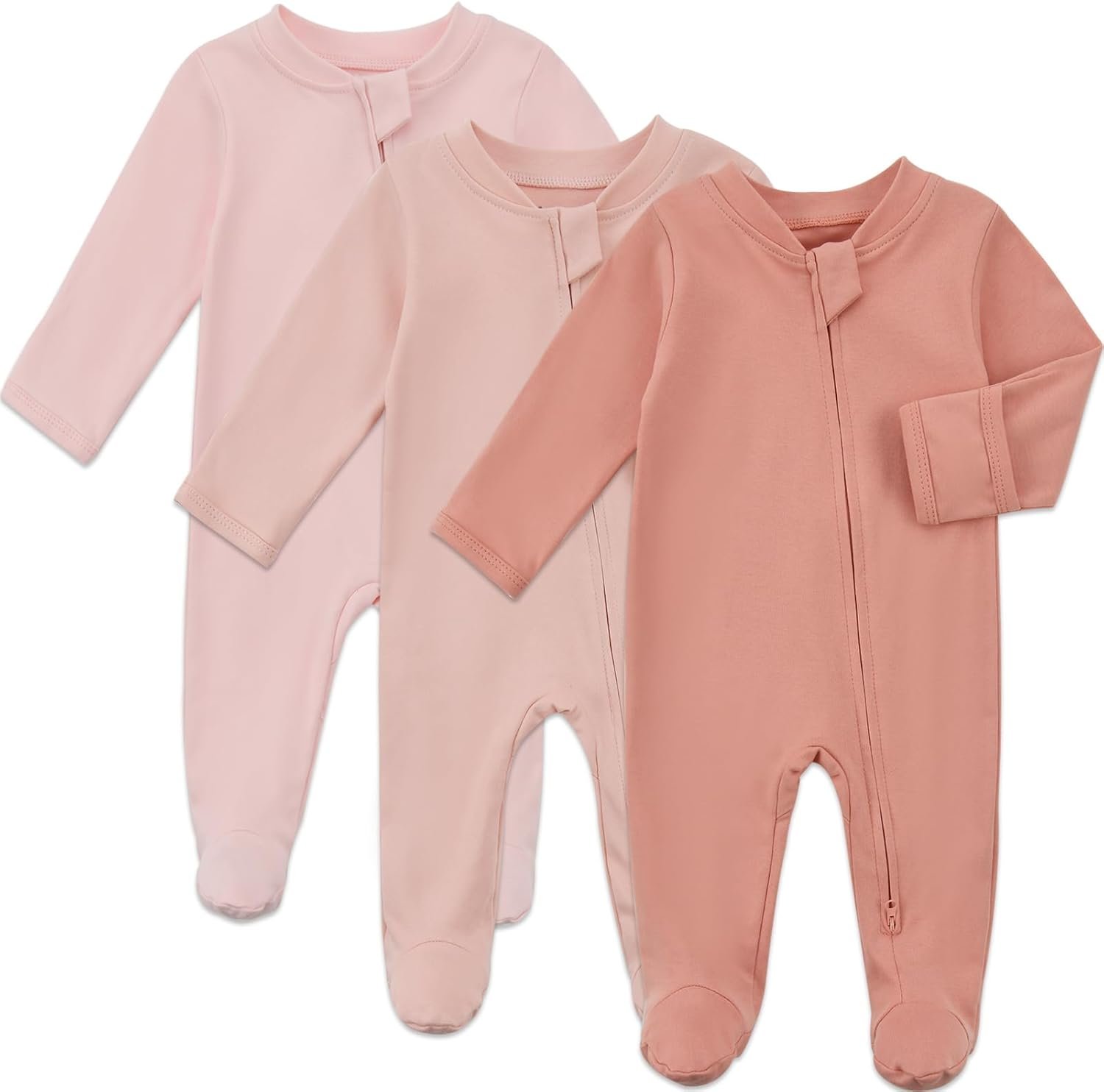 Aablexema Baby Organic Cotton Pajamas 2 Way Zipper Preemie Newborn One Piece Outfit Long Sleeve Footed Sleepwear