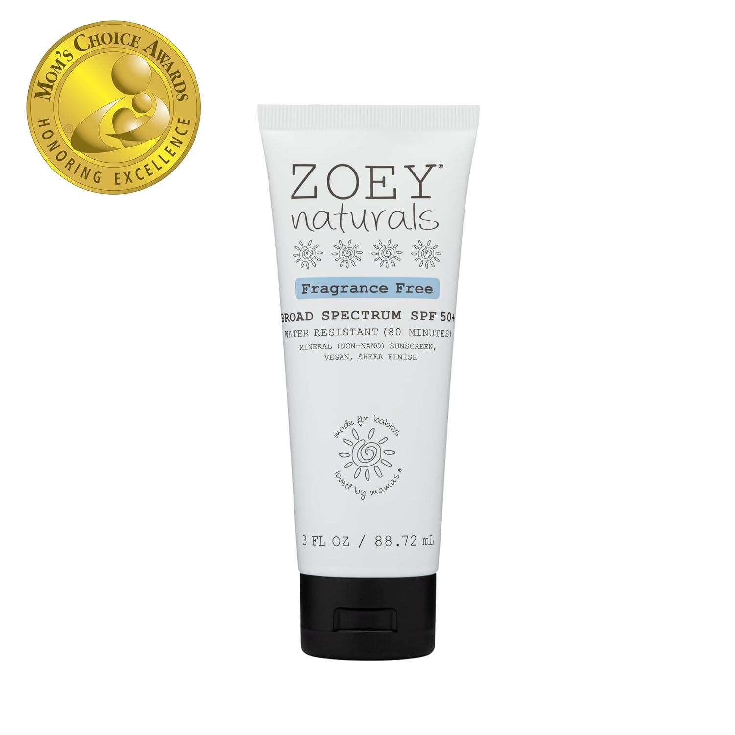 Zoey Naturals SPF 50+ Sunscreen for Babies & Children – Water-Resistant, Reef-Safe, Non-Nano Zinc Oxide, for Sensitive Skin & Kids, Made in USA